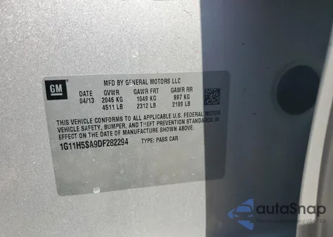 2013 Chevrolet Malibu Ltz from USA, damaged, VIN 1G11H5SA9DF282294